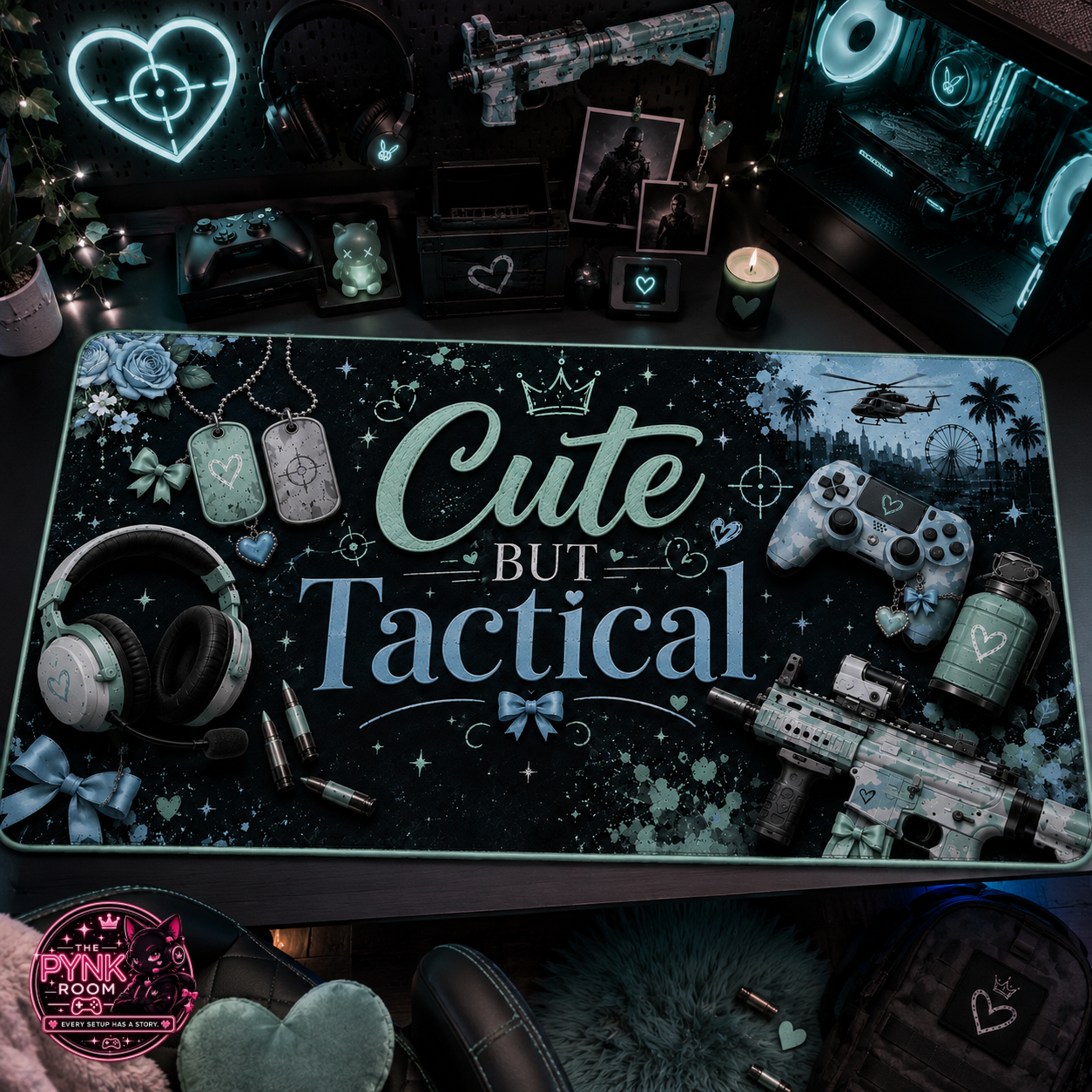 Cute But Tactical Desk Mat — Gaming & Military-Themed Mouse Pad
