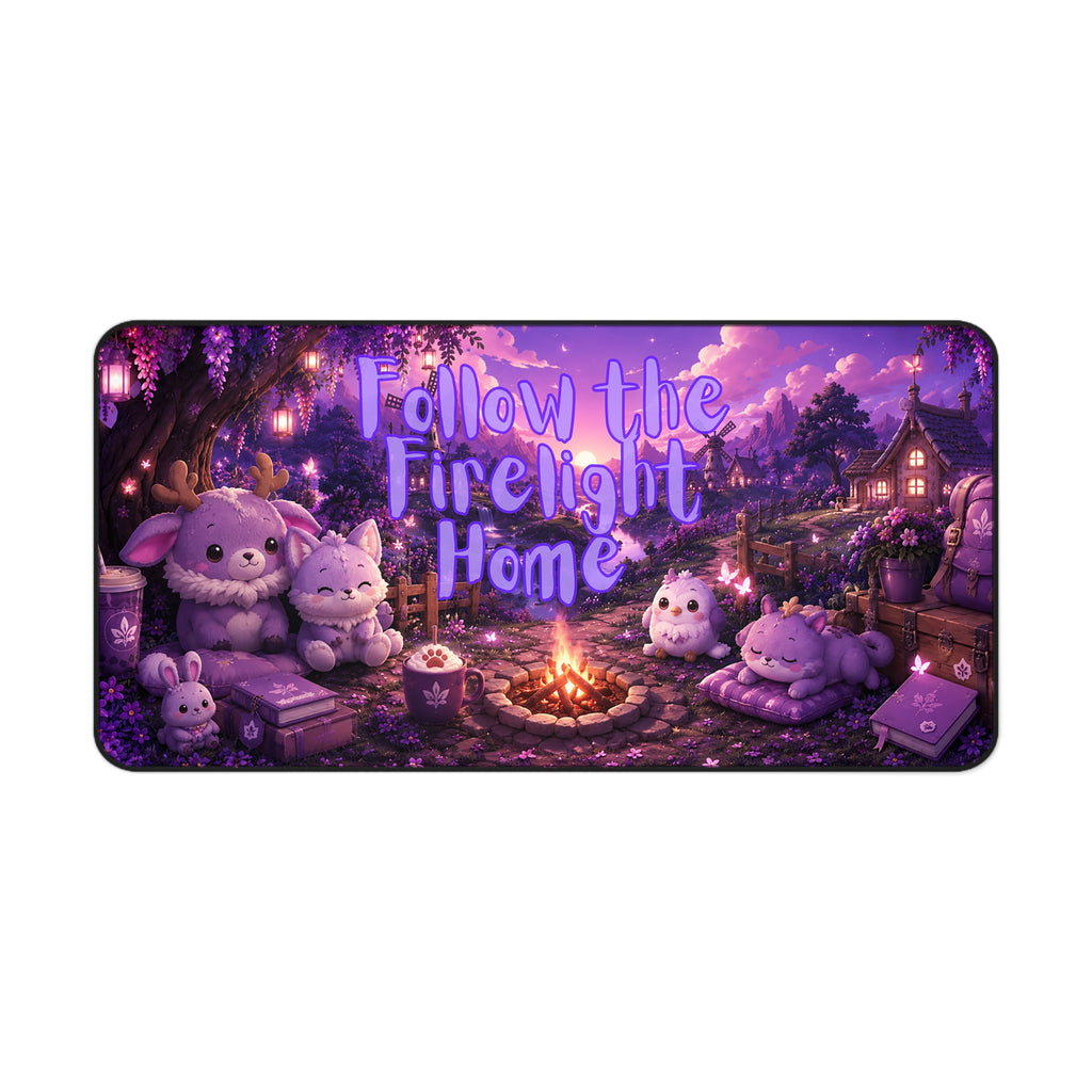 Follow the Firelight Home Desk Mat — Cute Purple Cozy Cottage Gaming Desk Pad
